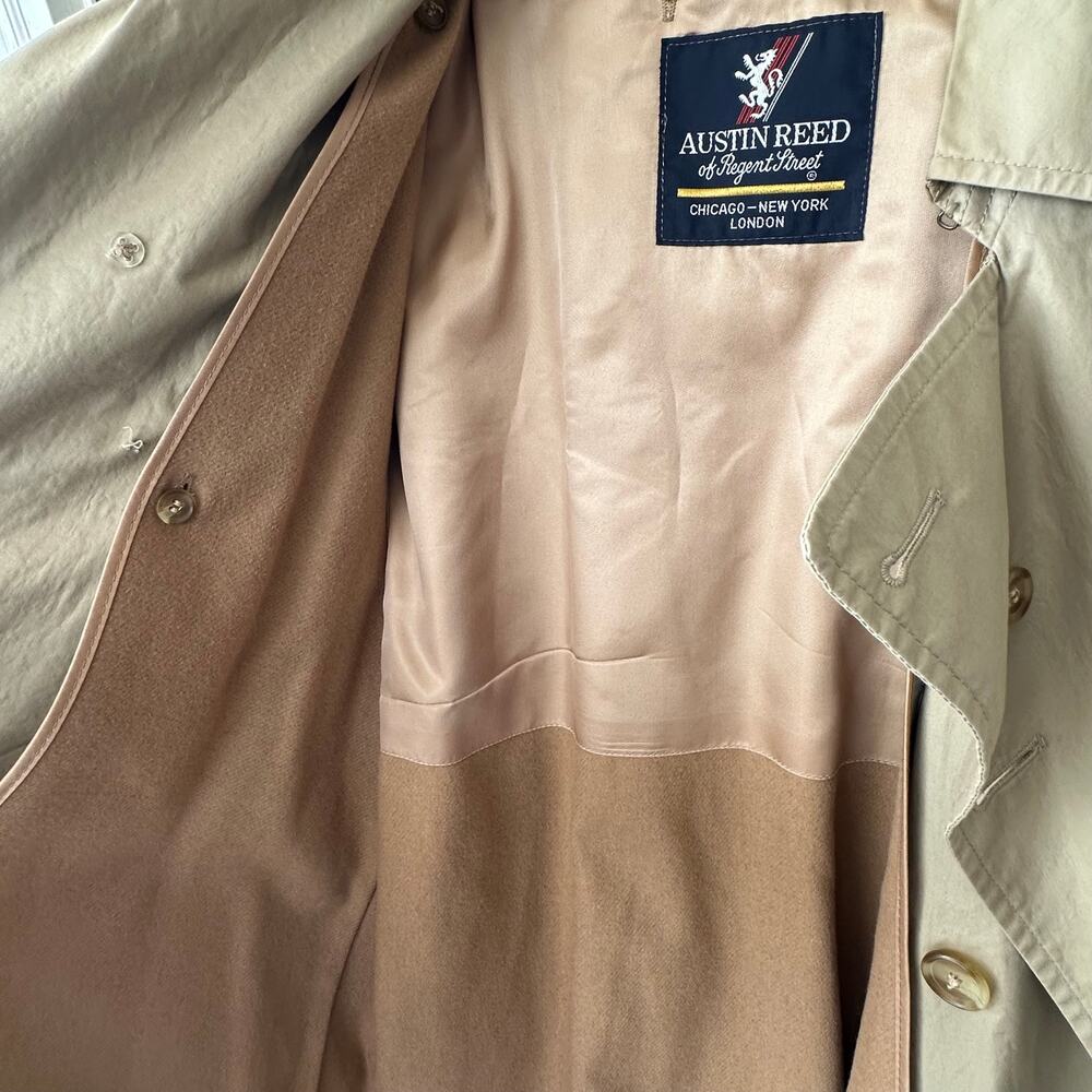 Austin Reed Regent St Trench Coat 40R Tan Wool Liner Belted Rain Jacket Britcore - Picture 8 of 11